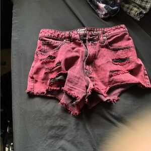 Hot Topic Red Jean Shorts Distressed Style